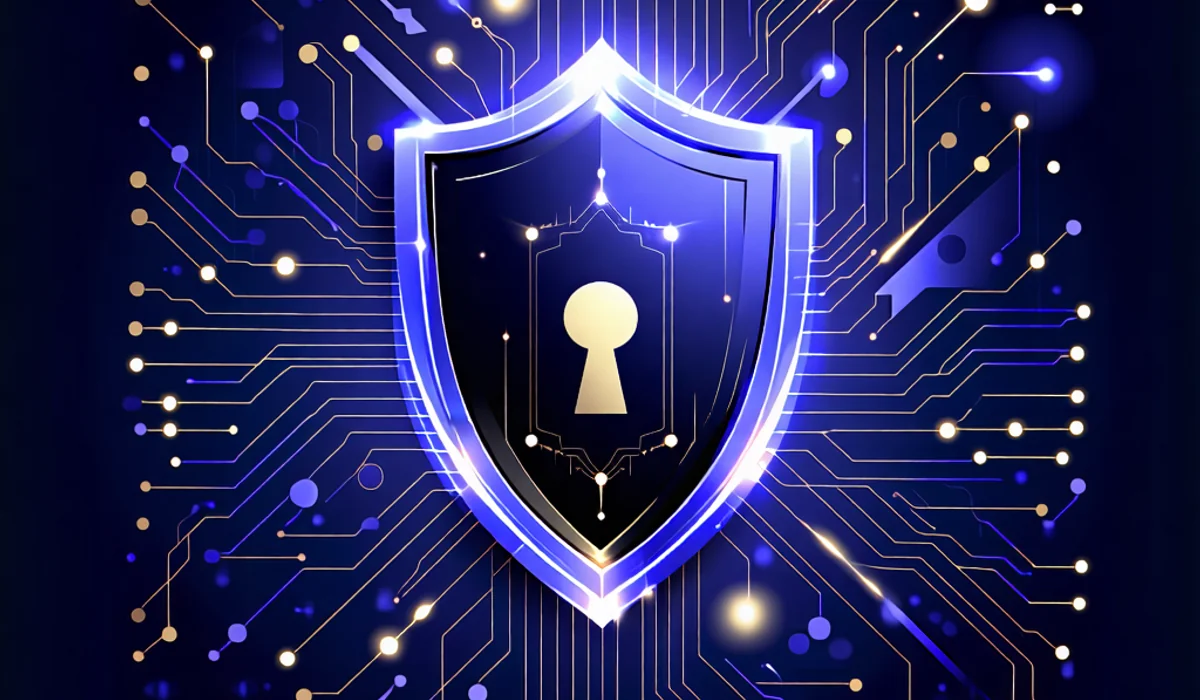 Hình ảnh trừu tượng về mã hóa dữ liệu, tường lửa và hệ thống bảo mật, thể hiện công nghệ tiên tiến của 789bet