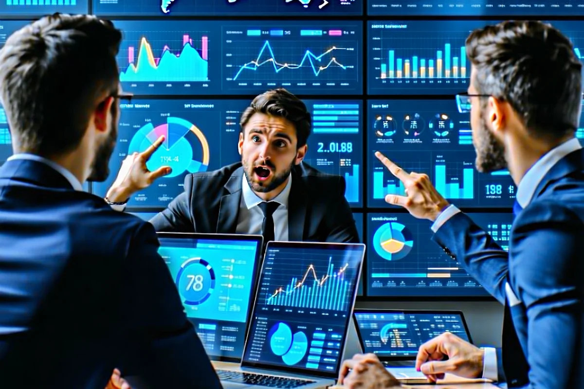 Các chuyên gia của 789bet đang phân tích dữ liệu thể thao trên màn hình lớn với biểu đồ và số liệu