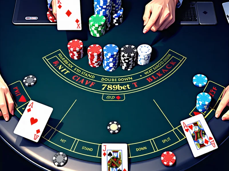 Bàn chơi Xì Dách Trực Tuyến với các lá bài và chip cược tại 789bet