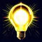 Biểu tượng bóng đèn sáng màu vàng trên nền đen, tượng trưng cho đổi mới