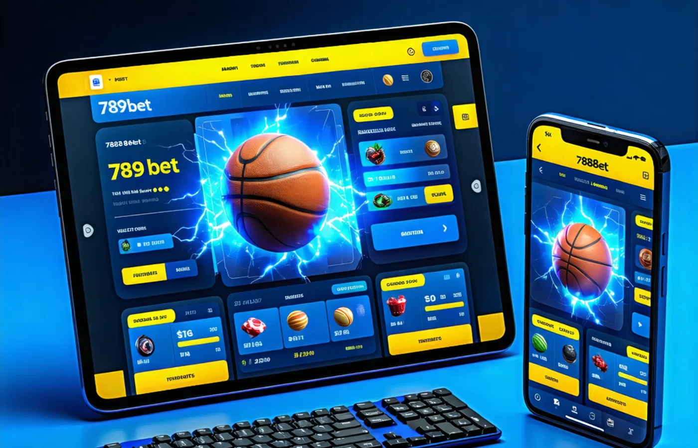 Giao diện cá cược thể thao của 789bet trên máy tính bảng và điện thoại, hiển thị nhiều tùy chọn cược bóng rổ và các tính năng nâng cao, thể hiện sự tiện lợi và hiện đại của nền tảng