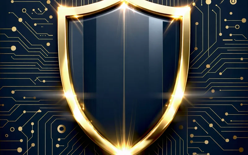 Hình ảnh biểu tượng lá chắn bảo mật vàng trên nền tối, tượng trưng cho chính sách bảo mật nghiêm ngặt của 789bet