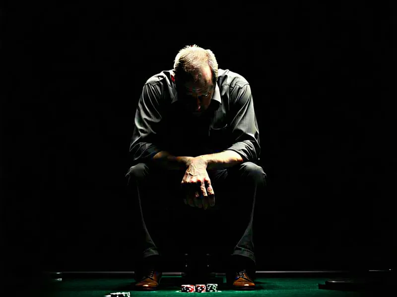 Hình ảnh một người đang suy nghĩ lo lắng, tượng trưng cho dấu hiệu cờ bạc có vấn đề và cần tìm kiếm sự hỗ trợ.