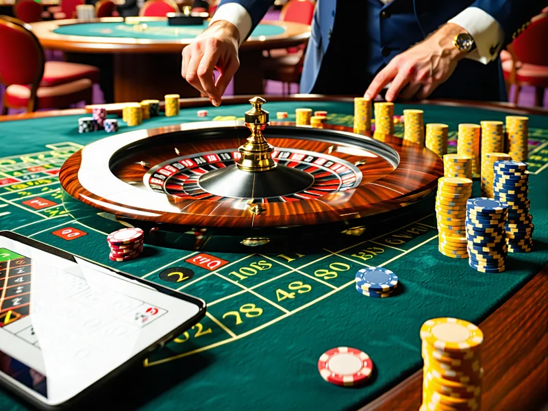 Bàn quay Roulette trực tuyến với bánh xe và chip cược