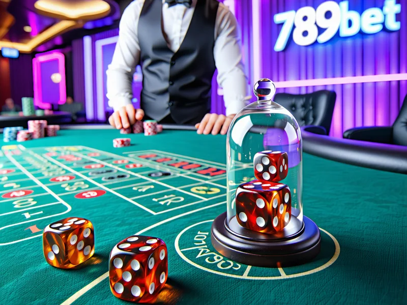 Hình ảnh bàn Sic Bo với ba viên xúc xắc trong lồng và bảng cược