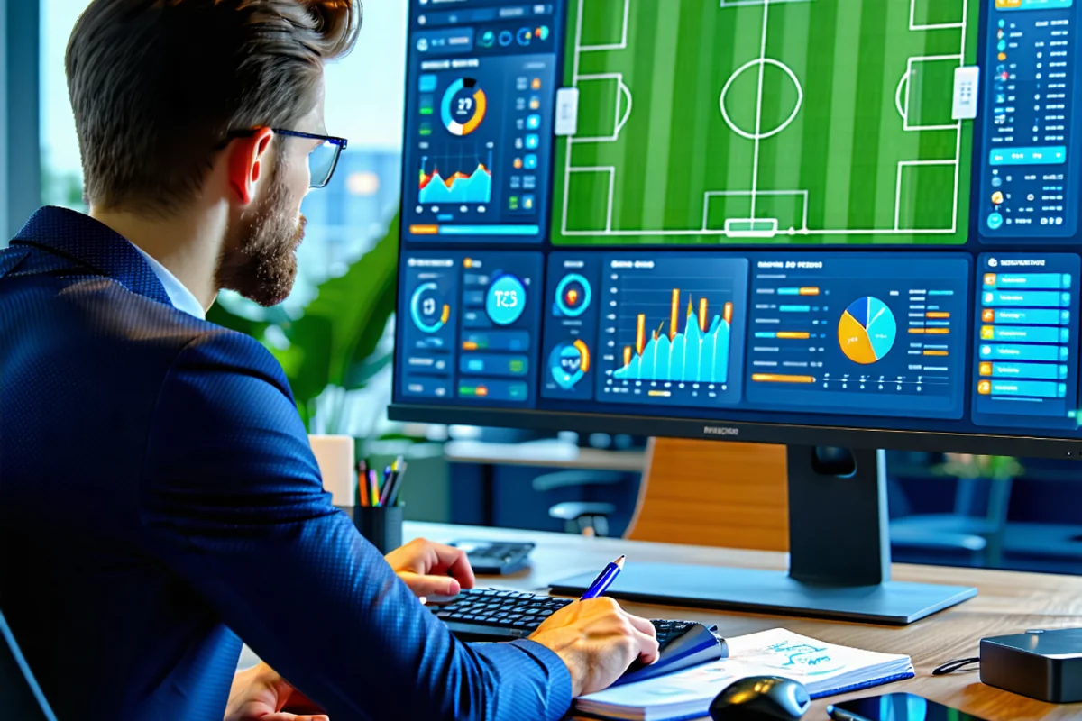 Hình ảnh chuyên gia phân tích dữ liệu bóng đá trên máy tính tại 789bet