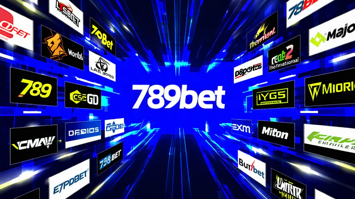 Hình ảnh quảng bá các giải đấu Esports lớn, với các biểu tượng game và logo 789bet